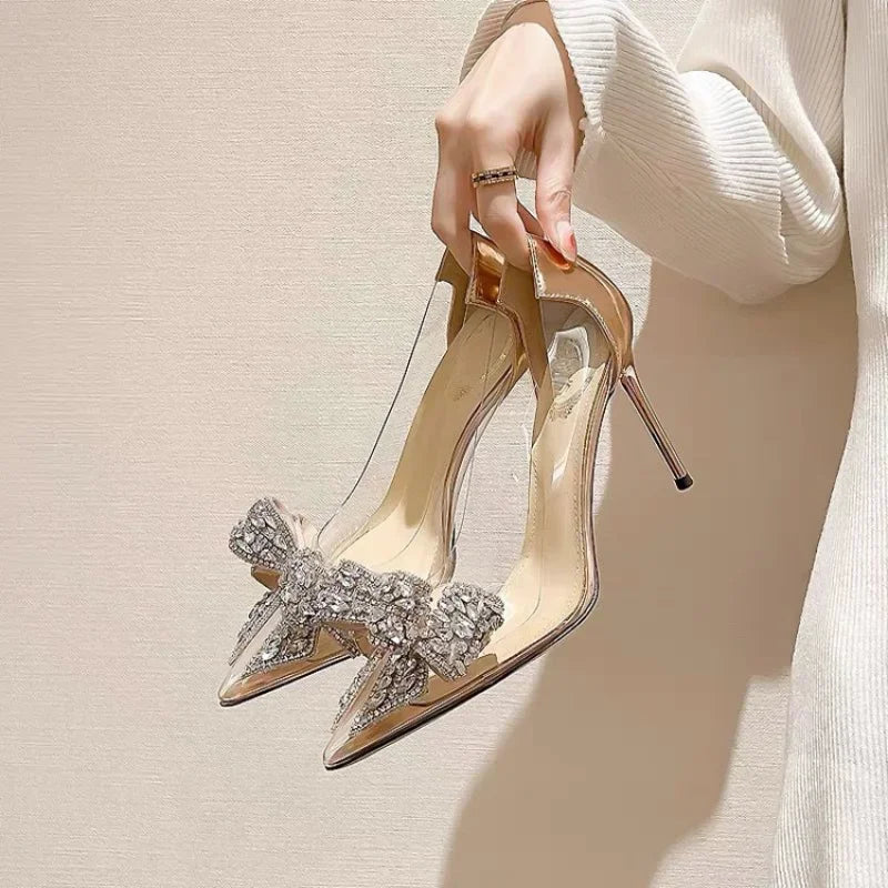 Rhinestone Butterfl-knot Pointed High Heels Spring