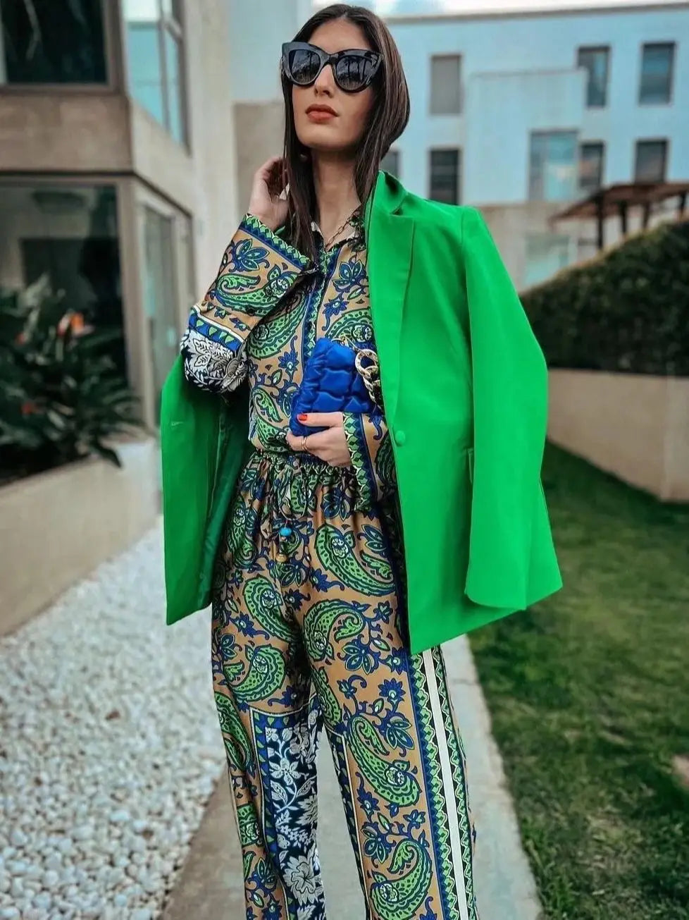 Summer Vintage Green Floral Women Suits