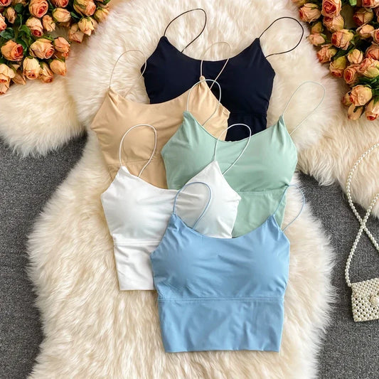 Women Crop Tops Sexy Solid Color Camisole Ice Silk Tube