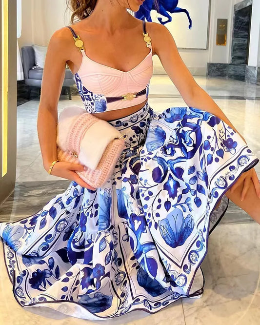 Summer Skirt Set Floral Print Womens Outifits