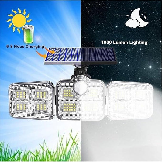 Projecteur solaire extérieur à 3 têtes avec détecteur